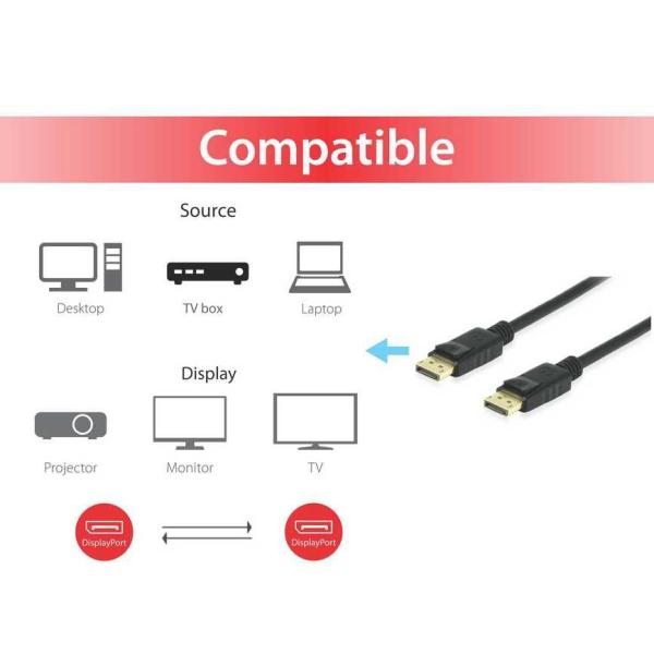 Equipaggiare il cavo della porta di visualizzazione 119253, DisplayPort 1.4, 8K 60Hz e 4K 120Hz, HDR, 3M, Black