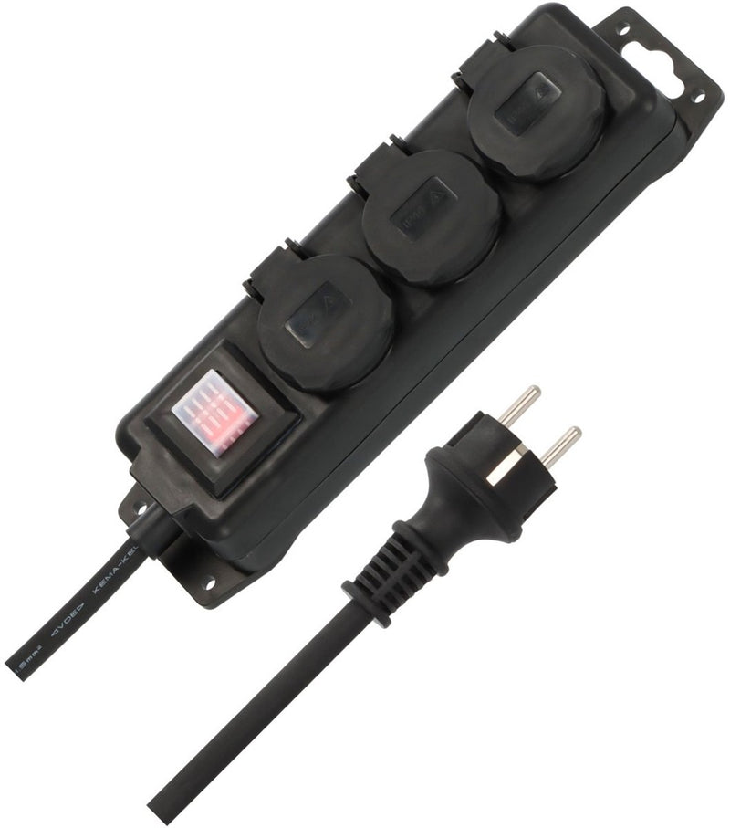 Presa Brennerstuhl con interruttore ip44 3 vie nero 2m h07rn-f 3g1,5