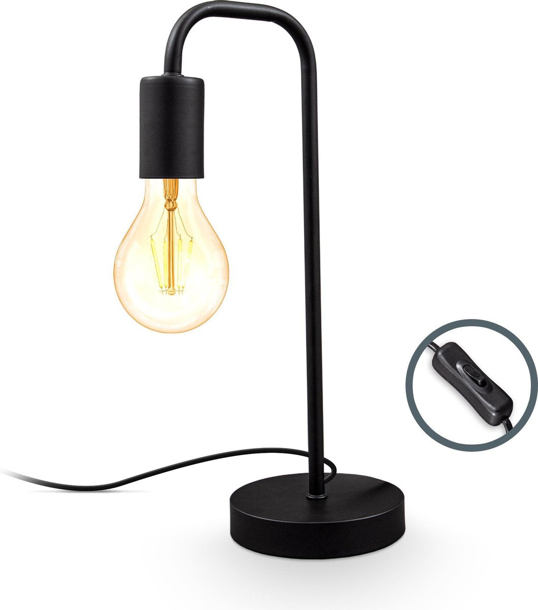 B.k.licht - zwarte tafellamp - met industriële retro design - metalen bedlamp - netstroom - e27 fitting - h.: 38cm