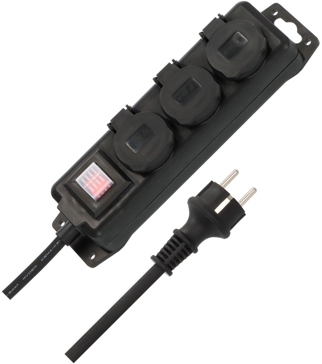 Presa Brennerstuhl con interruttore ip44 3 vie nero 2m h07rn-f 3g1,5