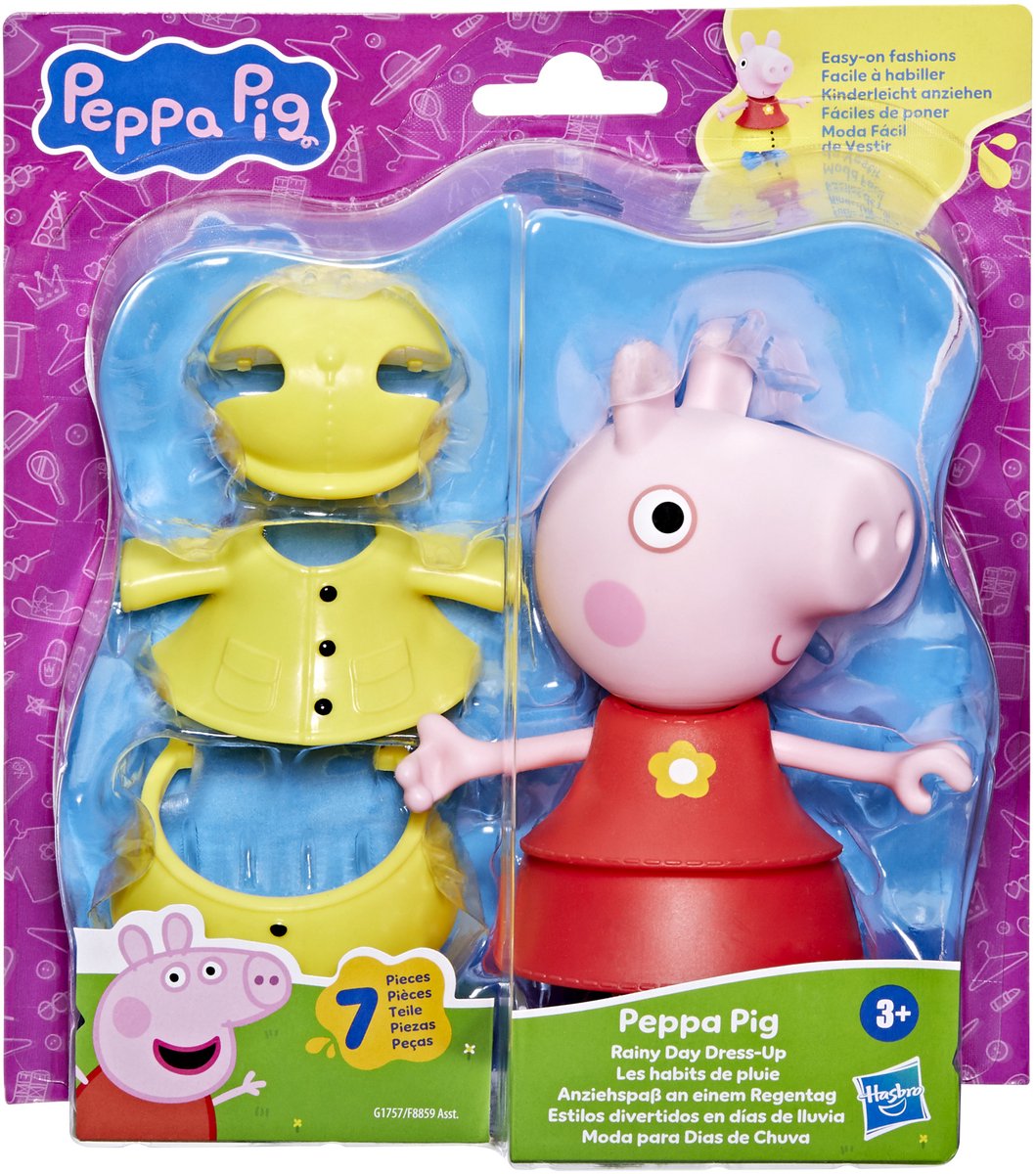 Hasbro peppa pig-speelgoed peppa regendag-aankleedfiguur van 15 cm, met 6 modeaccessoires, peuterspeelgoed, 3+