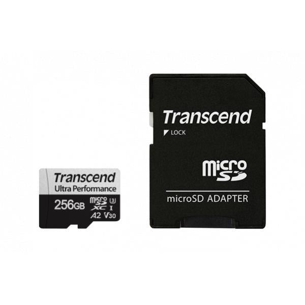 Trascendi TS256GUSD340S MicroSDXC W Adapter, 256 GB, UHS-I U3, V30, A2, 3D NAND, 160 125 MB S
