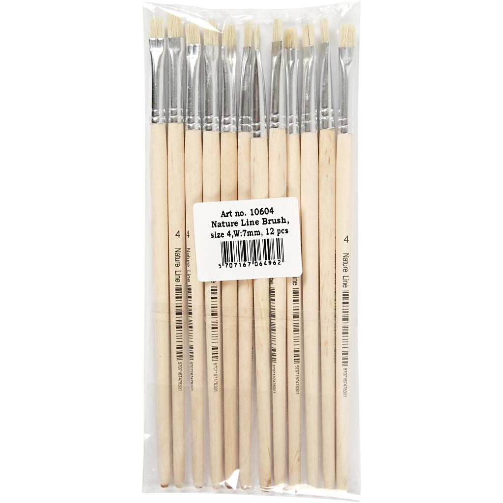 Cepillos de madera n.º 4, mango corto, 12 uds.