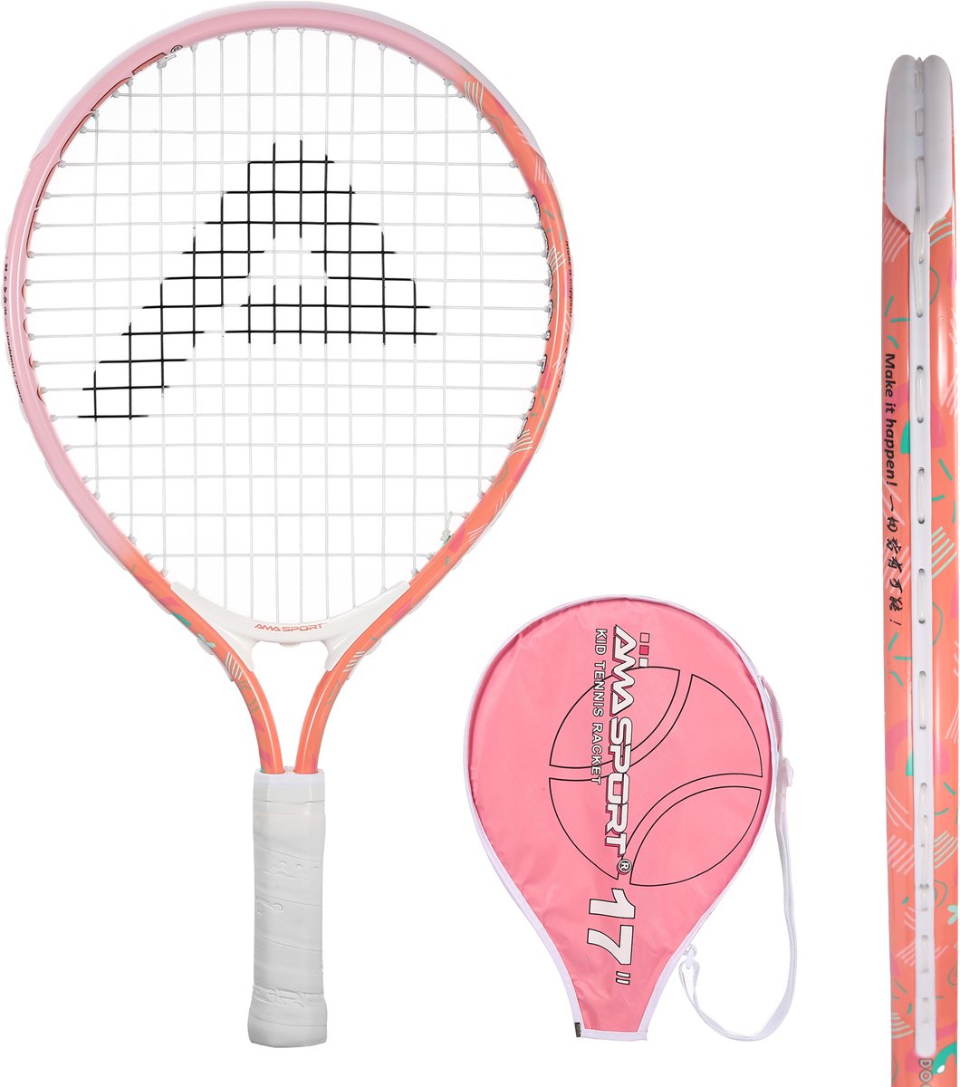 Raqueta de tenis para niños ama sport rosa de 17 pulgadas - raqueta junior ligera con bolsa - ideal para principiantes -