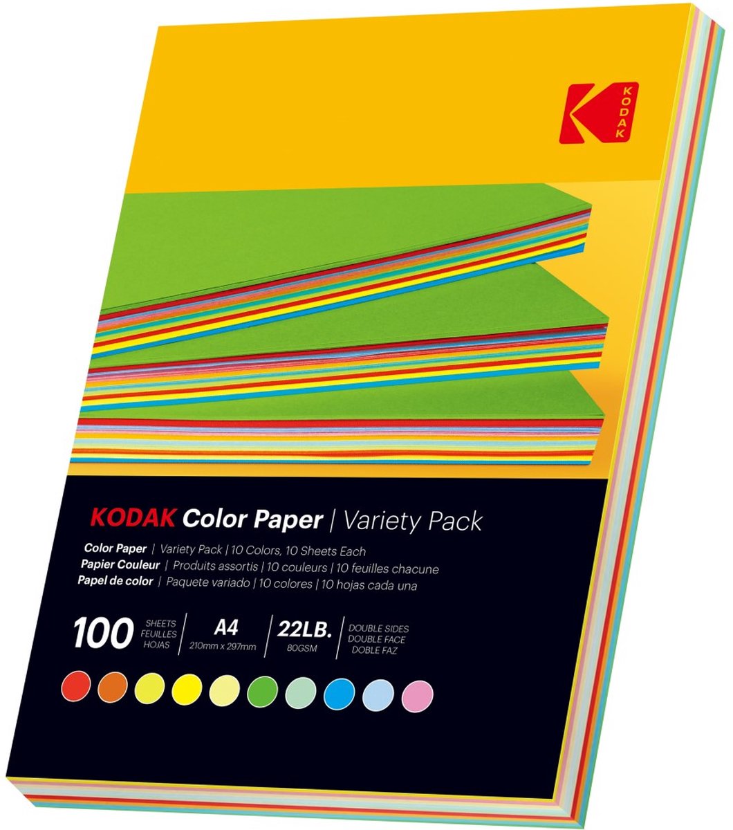 Kodak gekleurd papier - 10 verschillende kleuren - 80g m² - a4 - 100 vellen