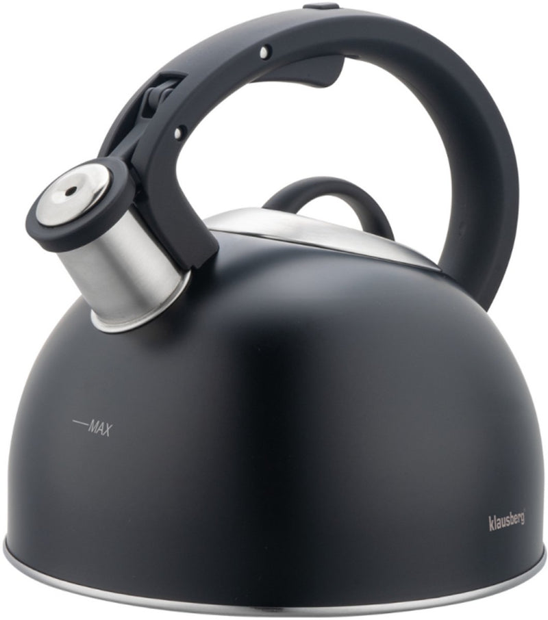 Klausberg 7911 - tetera con silbato - 2,5 litros - acero inoxidable - negro