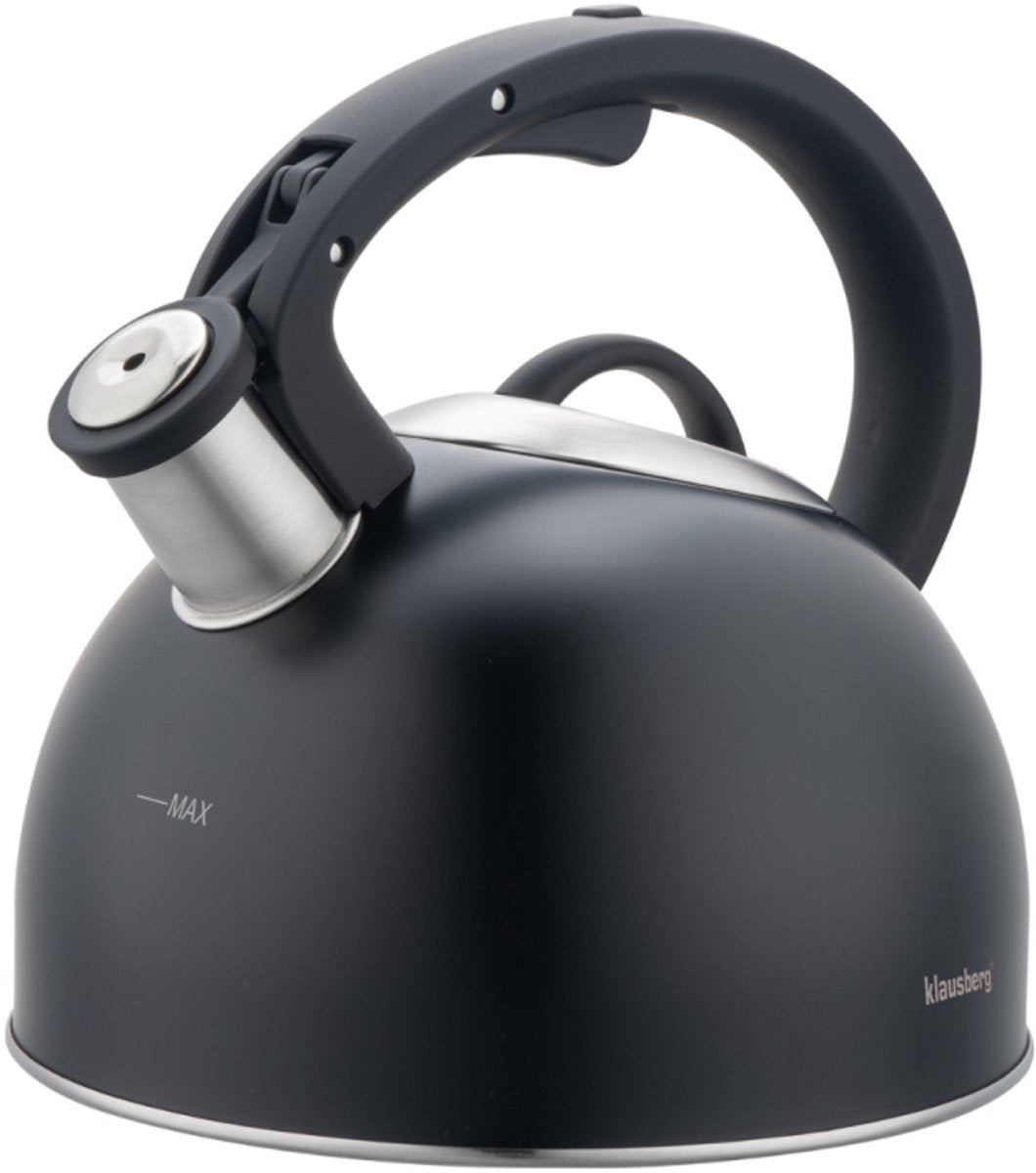 Klausberg 7911 - tetera con silbato - 2,5 litros - acero inoxidable - negro