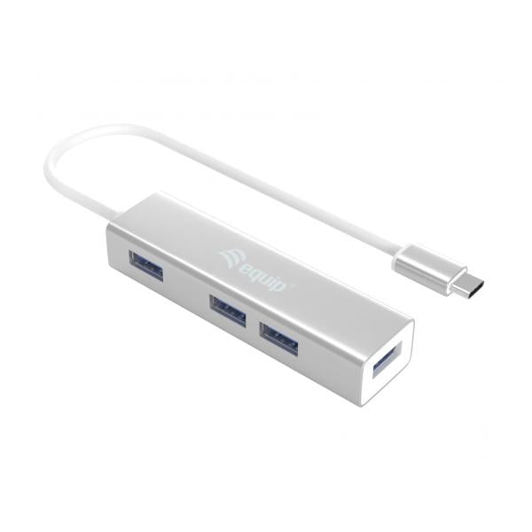 Equipaggiare 128958 USB-C a Hub USB 3.0 a 4 porte, USB 3.2 Gen 1 Type-C, Type-A, 5000 Mbit, Silver