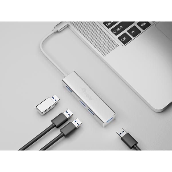 Equipaggiare 128958 USB-C a Hub USB 3.0 a 4 porte, USB 3.2 Gen 1 Type-C, Type-A, 5000 Mbit, Silver