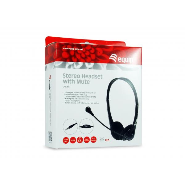 Equipaggiare 245304 auricolare stereo con muto, cuffie, head-band, call center di ufficio, nero, binaurale, 1.8