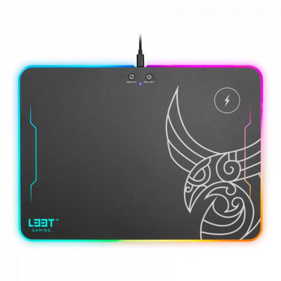 L33T Gaming 160378 Kvennavagn RGB Hard Gaming Mat W Qi Charge, 355 x 255 x 5.8 mm, negro