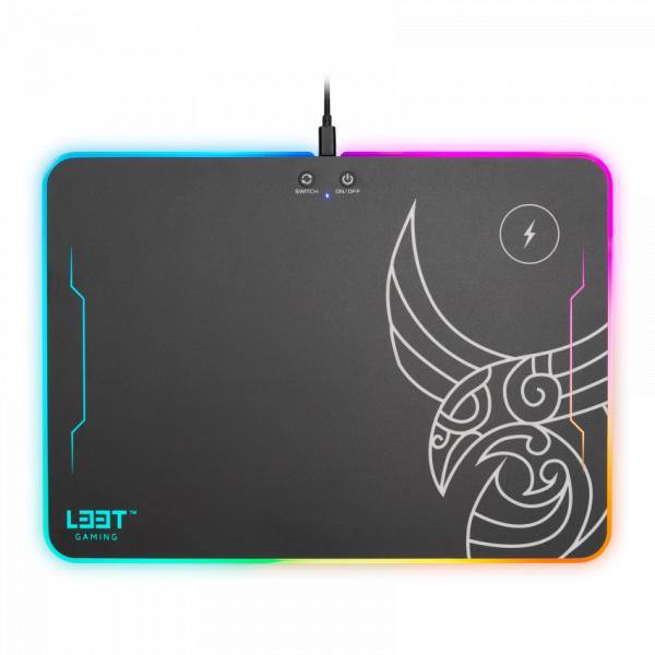 L33T Gaming L33T Gaming 160378 Kvennavagn RGB Hard Gaming Mat W Qi Charge, 355 x 255 x 5,8 mm, nero