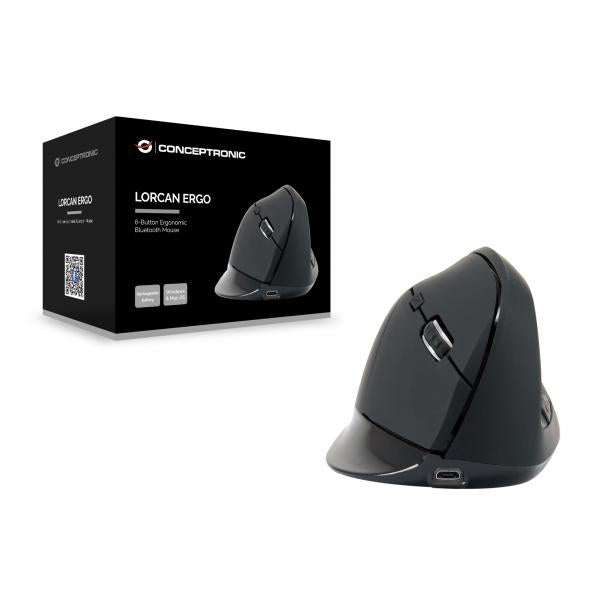 Conceptronic concepttronic lorc03b lorcan ergo 6 pulsante mouse bluetooth ergonomico, bluetooth, ottico, 1600 dpi