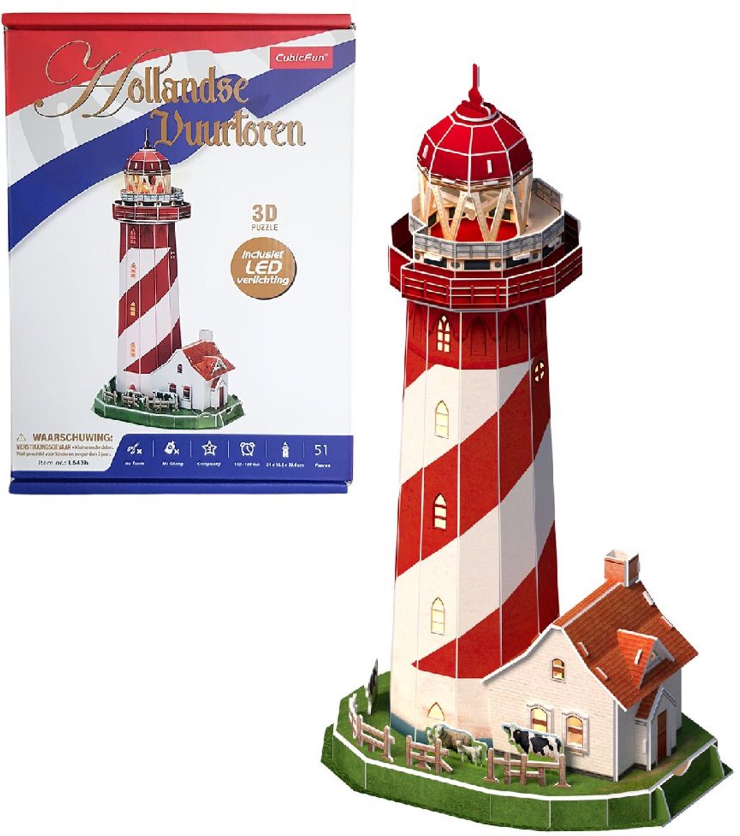 Divertente faro puzzle 3D cubico a LED, 51 pezzi.