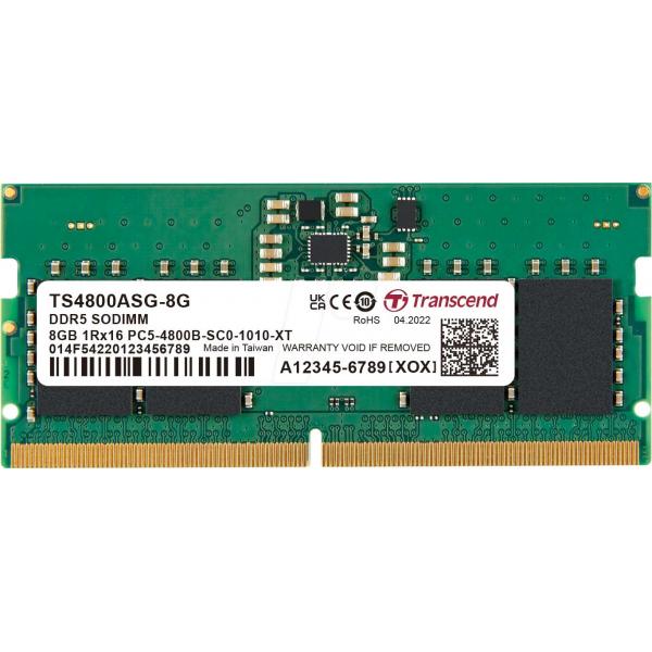 Trascendere il trascenso JM4800ASG-8G JETRAM DDR5, 8GB, SO-Dimm, 4800 MHz, 1RX16, 1GX16, CL40, 1.1V