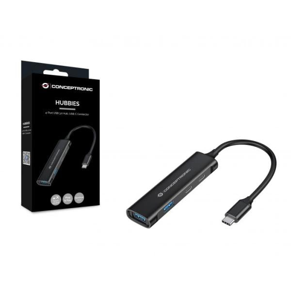 Conceptronic Hubbies12B Hubbies 4-Port USB 3.0 Hub, 2 porte USB-C 2 USB-A, Caso in alluminio, USB-C