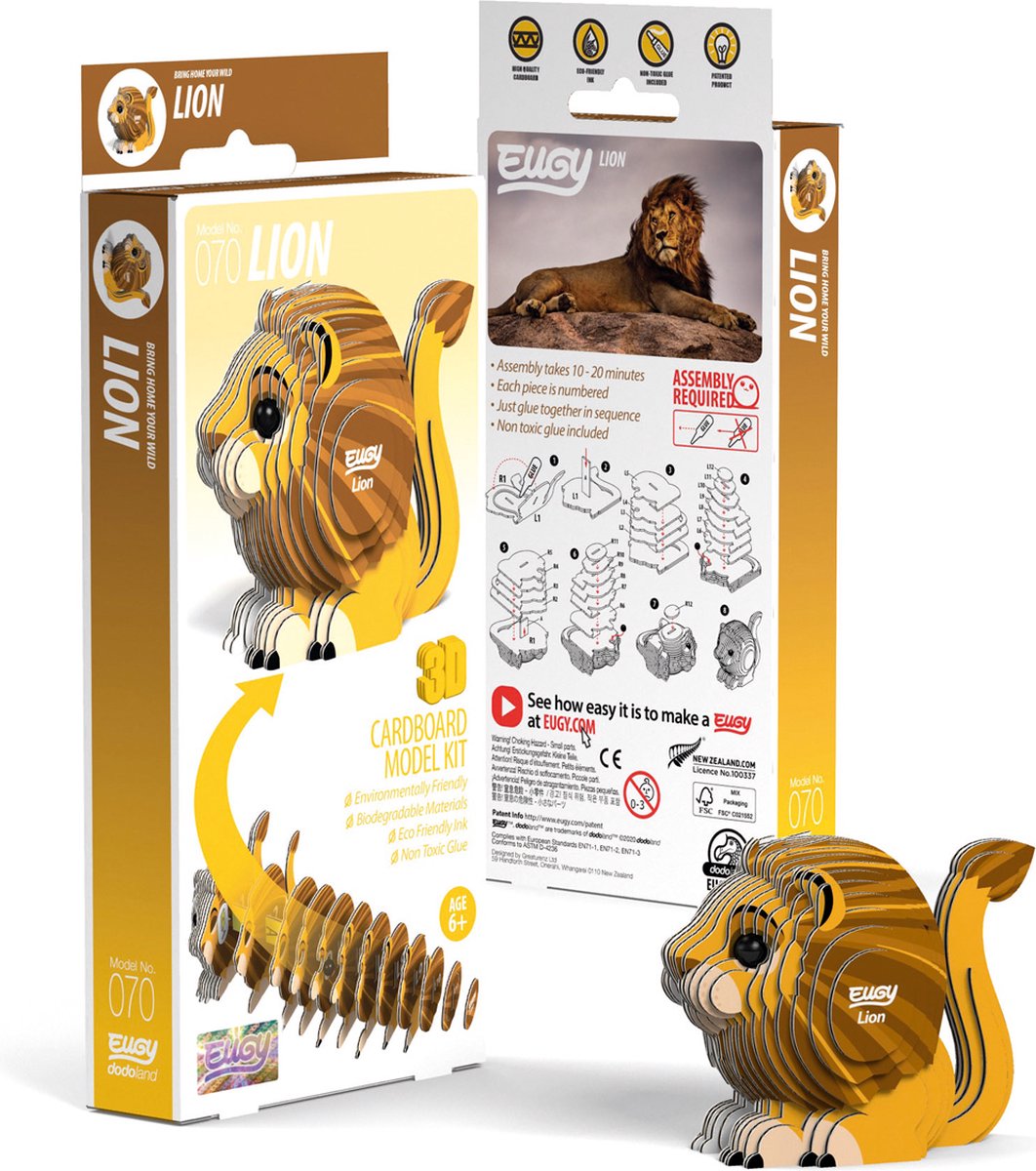 Puzzle 3d Eugy - leone - animali selvatici - sostenibile - collezionali tutti - 6 anni