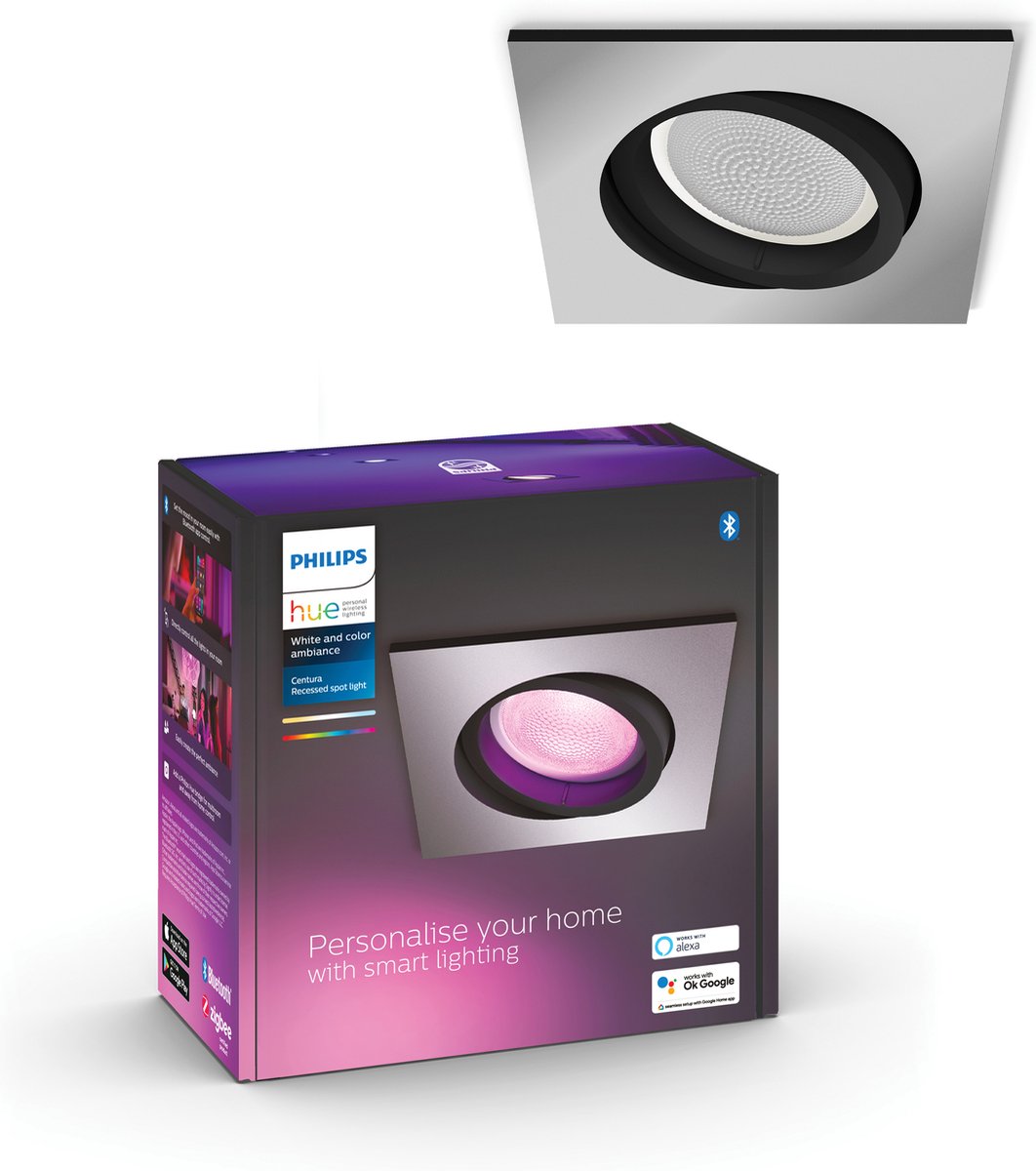 Philips hue centura inbouwspot - wit en gekleurd wit - 1-pack - aluminium - vierkant - gu10