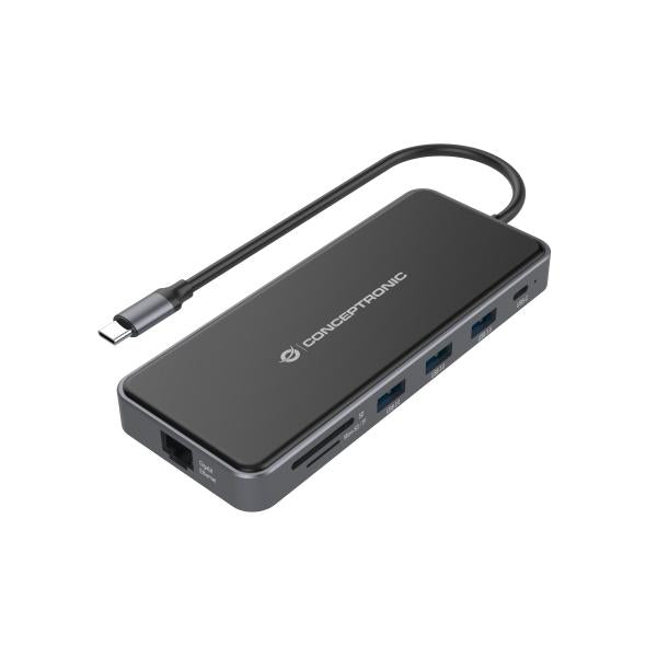 Dumo Donn15G 12 in 1 di concepttronic, USB 3.2 Gen 1, Type-C, 100 W, HDMI, VGA, (Micro) SD