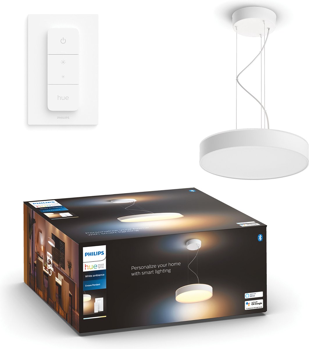 Philips hue enrave hanglamp - warm tot koelwit licht - wit - 1 dimmer switch