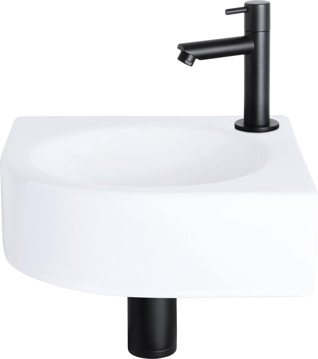 Differnz Set fontana Cleo - ceramica - rubinetto dritto nero opaco - 30 x 30 x 10 cm