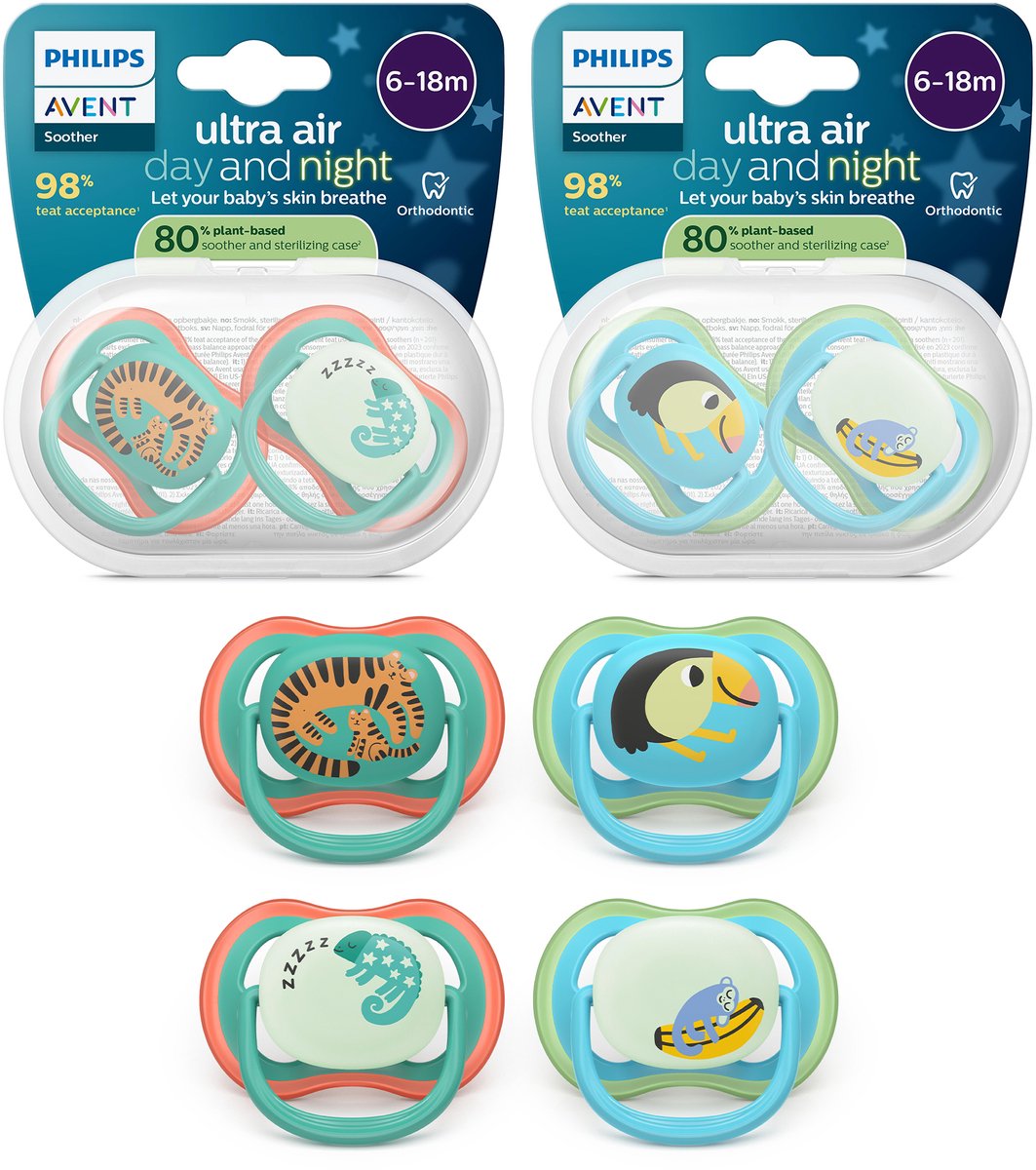 Philips avent ultra air day night - set de chupete con versión día y noche - 4 piezas - 6-18 meses - scf087 27