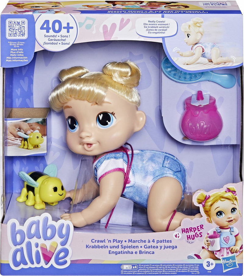 Baby Alive Crawl 'n Play Harper Hugs, muñeca bebé, mujer, 3 años, niñas, sonido, multicolor