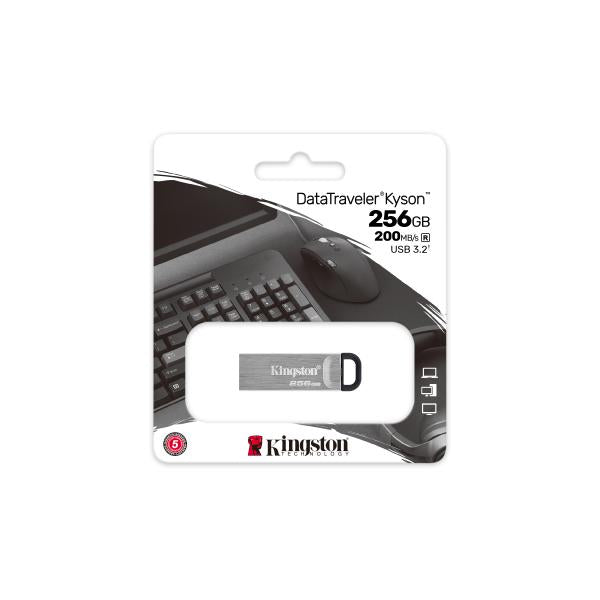 Kingston DTKN 256GB DataTraveler Kyson USB Flash Drive, 256 GB, USB 3.2 Type-A, 200 60 MB S, Silver