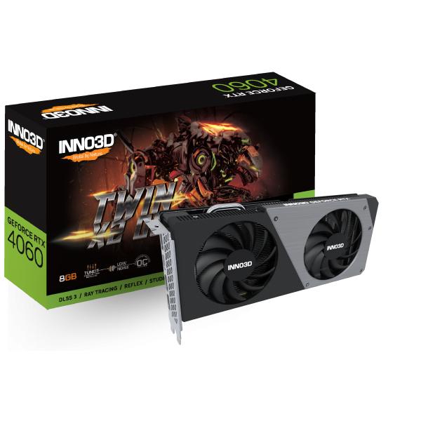 Inno3d Inno3D N40602-08D6X-173051N GeForce RTX 4060 Twin X2 OC, 8GB GDDR6, 128-bit, 2490, 17Gbps, 3xdp+HDMI