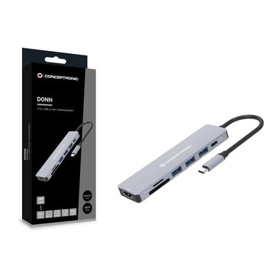 Conceptronic donn19g 7-in-1 usb 3.2 gen 1 docking station, hdmi, usb-a 3.0 x 3, sd, tf microsd, 100w