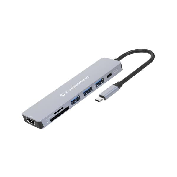 Concepttronic Concepttronic Donn19G 7 in 1 USB 3.2 Gen 1 Stazione di docking, HDMI, USB-A 3.0 X 3, SD, TF MicroSD, 100W