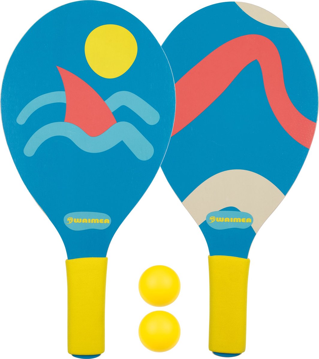 Set pallone da spiaggia Waimea - set completo - legno - blu giallo - da 3 anni