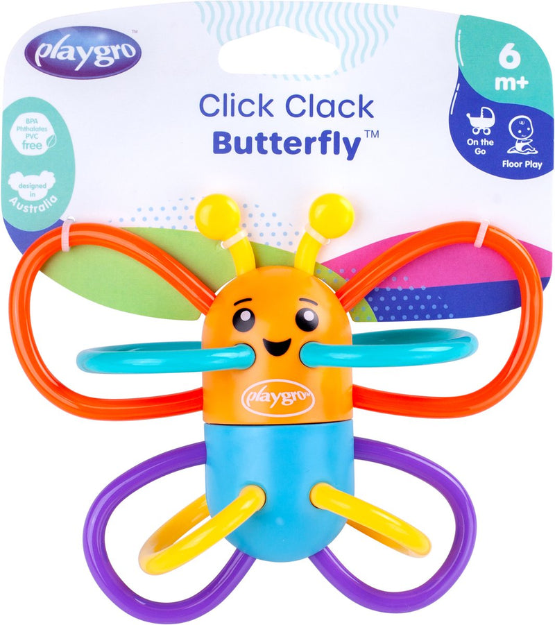 Playgro sonaglio a farfalla click clack - sonaglio da dentizione - anello da dentizione - giocattolo per bambini - giocattolo da dentizione - giocattolo da afferrare - giocattolo - sonaglio per bambini - con suono