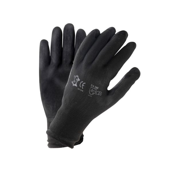 Polyester Workshop Glove Assembly con co-coating XL nero