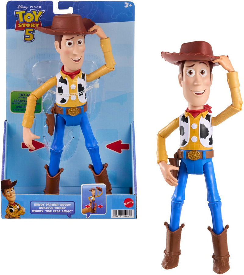 Mattel Disney e Pixar Toy Story 5 grande figura Howdy Partner Woody di 30 cm - giocattolo mobile - cappello inclinabile