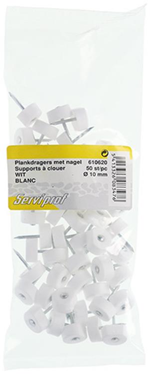 Mack 1013740 - 50 soportes para estantes + clavo blanco ø 10 mm | 10 piezas