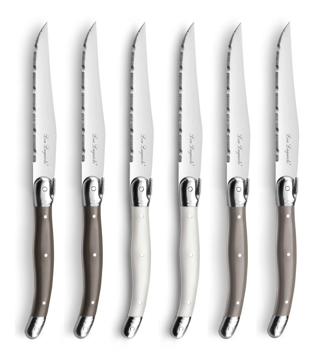 Lou laguiole - tradition 6 steakmessen - peper parel taupe - 6 personen - rvs - vaatwasmachinebestendig