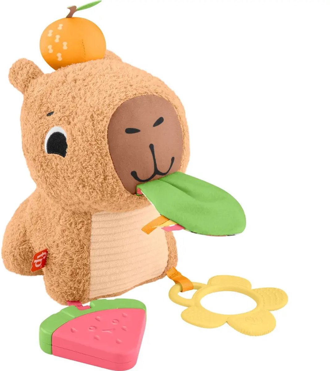 Peluche capibara snack Fisher-Price - giocattolo sensoriale con anello da dentizione e sonaglio