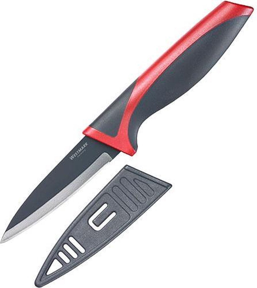 Coltello per verdure Westmark, lunghezza lama 8 cm, con protezione lama, plastica in acciaio inossidabile, rosso antracite, 14522270