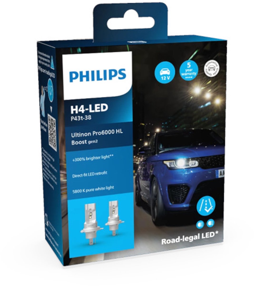 Philips ultinon pro6000 hl boost gen2 h4 led set 11342u60b2x2