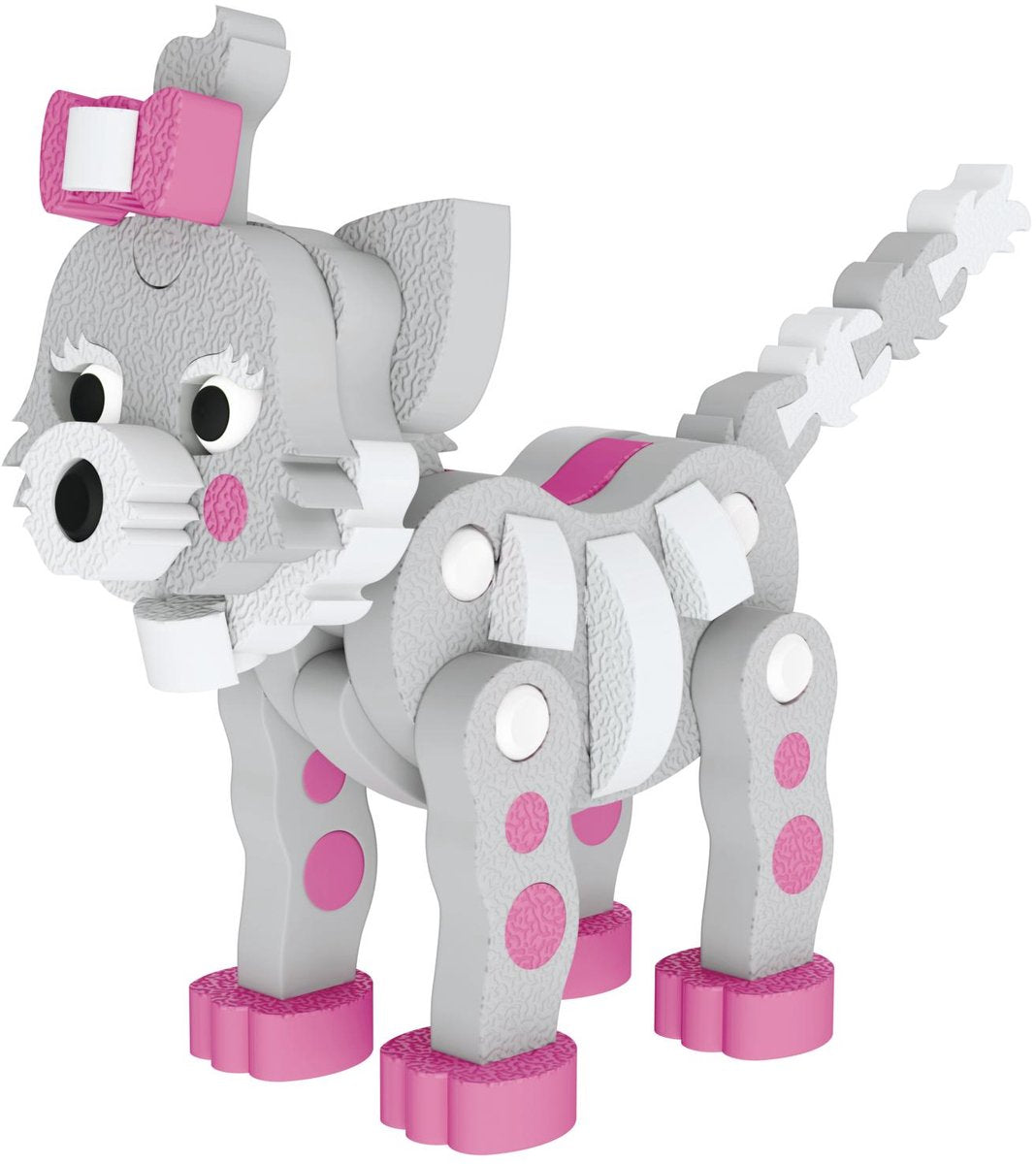 Eddy toys 3D puzzle cat - set de construcción de 62 piezas - puzzle 3D figure cat - modelo automontable - gris con detalles rosas - a partir de 3 años