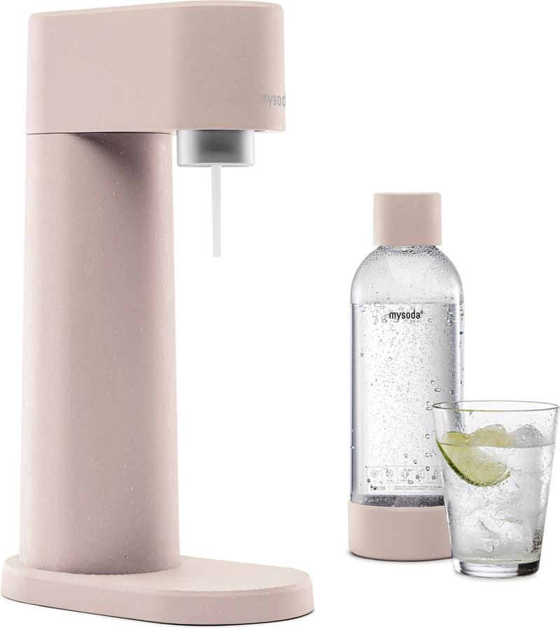Mysoda woody light pink - fabricante de agua con gas - de biocompuesto ecológico y sostenible - incluye botella de agua con cilindro de CO2
