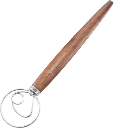 Batidor danés Gefu Nedo - acero inoxidable de madera de nogal - gancho amasador para masa de pan, pizza y pasta