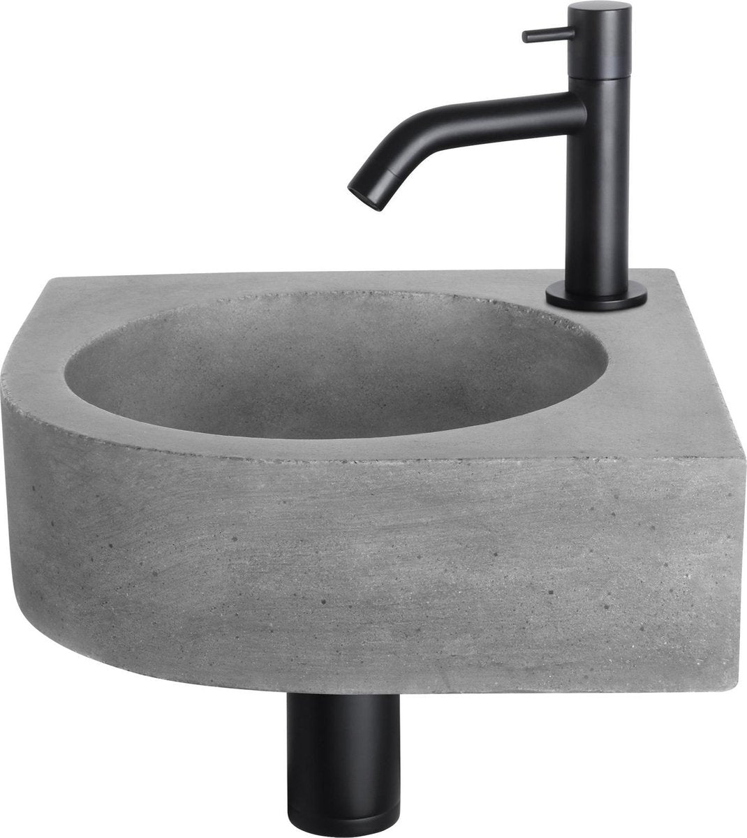 Set fontana Differnz Cleo - 31,5x31,5x10cm - rubinetto curvo nero opaco - cemento grigio scuro