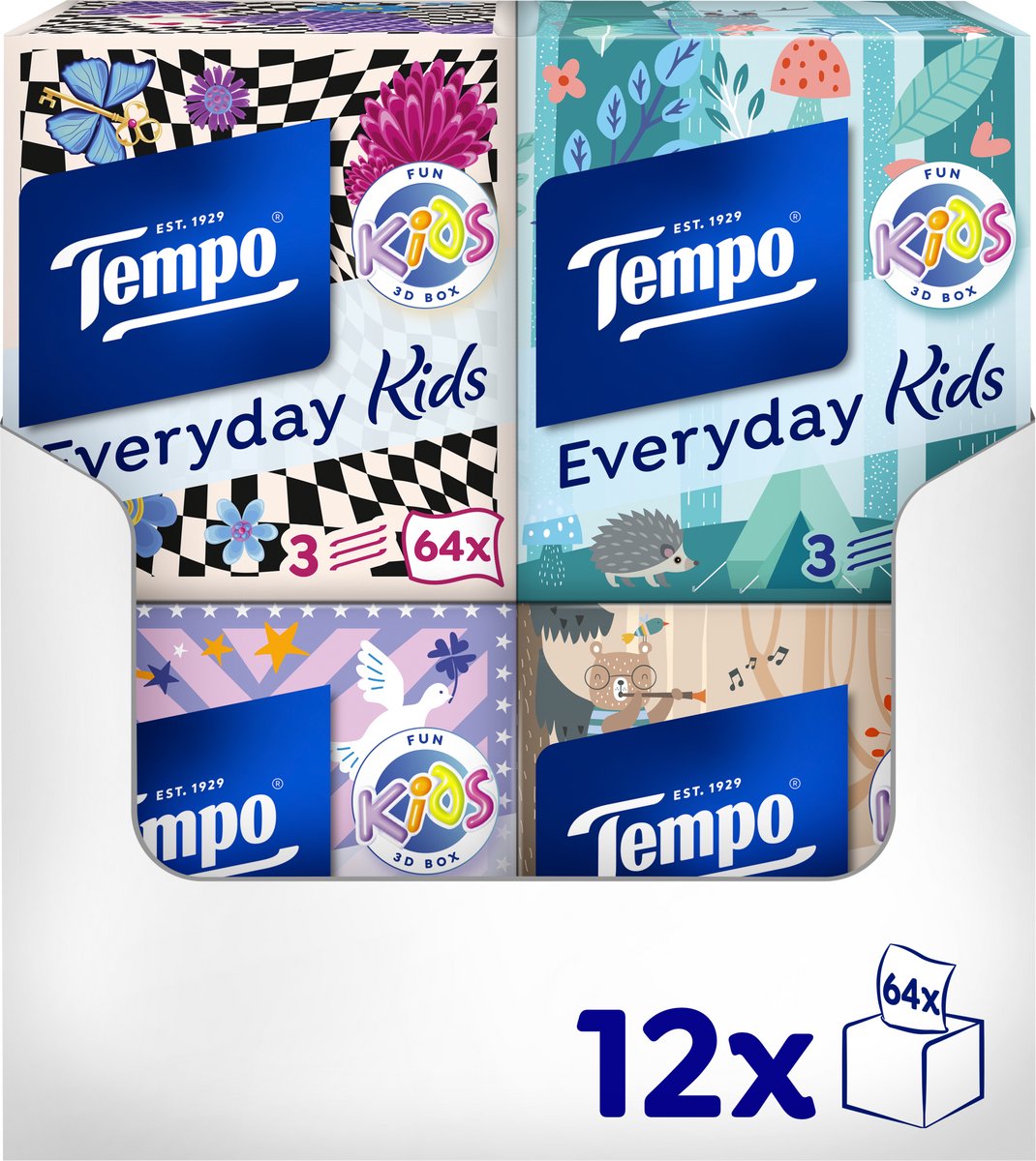 Tempo tissues - everyday kids cube - 12 x 64 stuks = 768 zakdoekjes