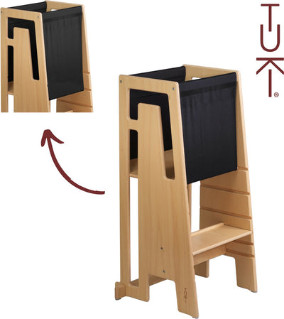 Tuki® ontdekkingsdoek zwart - learning tower - montessori leertoren - leertoren keukenhulp - leer toren - 360° valbeveiliging - leertoren accessoires - zwart