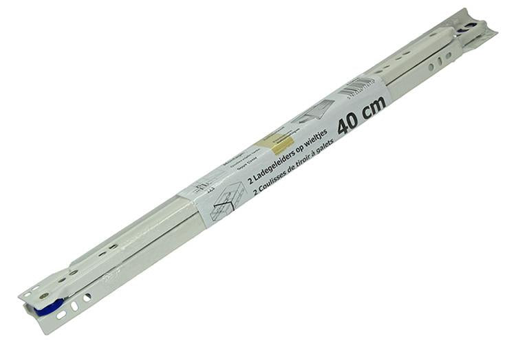 1013689 - par de guías para cajones con ruedas blanco 25kg 40cm | 5 piezas