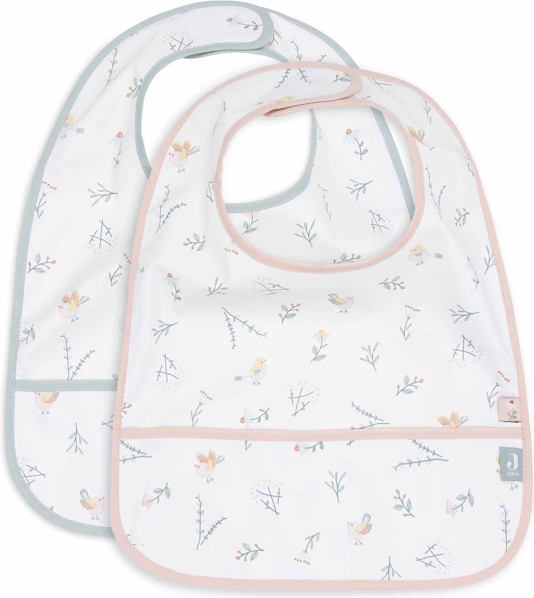 Jollein - bavaglino impermeabile - bavaglini - adorabili uccellini - 2 pezzi