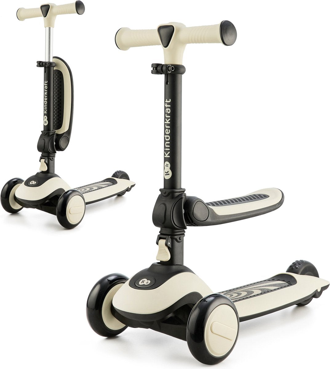 Kinderkraft halley 2-in-1 loopfiets step – verstelbaar zadel stuur – led wielen – voor kinderen 1-5 jaar – wit