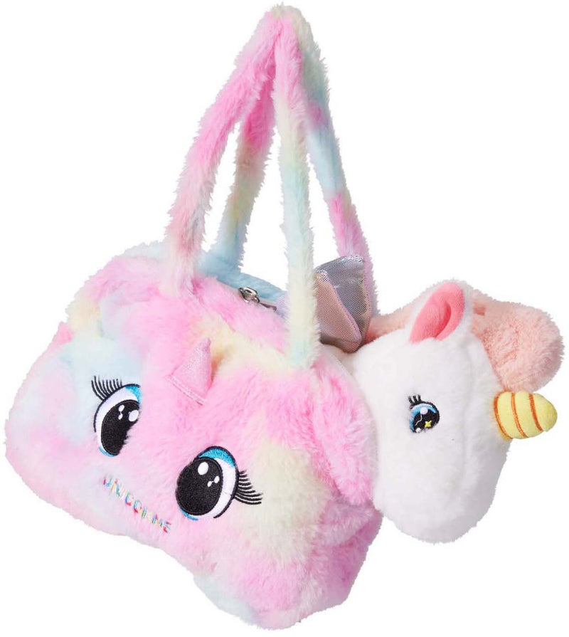 Bolso de peluche con unicornio en bolsa.